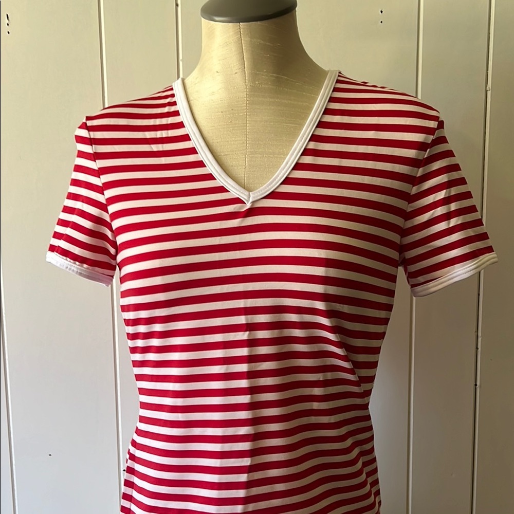 Malibu Red and White Striped V-Neck T-Shirt